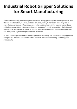 Industrial Robot Gripper Solutions for Smart Manufacturing