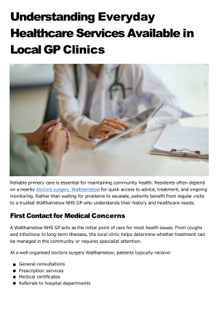 Understanding Everyday Healthcare Services Available in Local GP Clinics