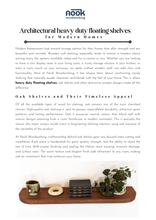 Architectural heavy duty floating shelves for Modern Homes