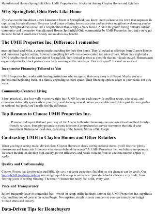 Made Homes Springfield Ohio: UMH Properties Inc. Stands apart Among Clayton Home