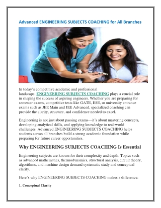 Advanced ENGINEERING SUBJECTS COACHING for All Branches