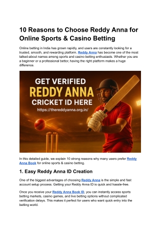 10 Reasons to Choose Reddy Anna for Online Sports & Casino Betting