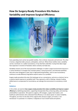 How Do Surgery-Ready Procedure Kits Reduce Variability and Improve Surgical Efficiency