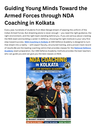 How to Choose the Right NDA Coaching in Kolkata for Your Defence Career