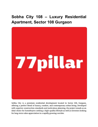 Sobha City 108 – Luxury Residential Apartment, Sector 108 Gurgaon