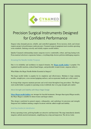 Precision Surgical Instruments Designed for Confident Performance