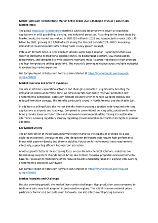 Global Potassium Formate Brine Market Set to Reach USD 1.45 Billion by 2032 | CA