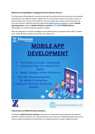 Machine Learning Mobile: Changing the Smart Business Process