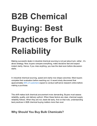 B2B Chemical Buying: Best Practices for Bulk Reliability