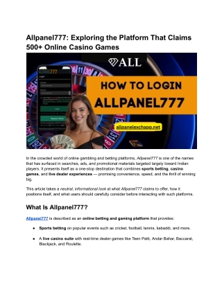 Allpanel777_ Exploring the Platform That Claims 500  Online Casino Games