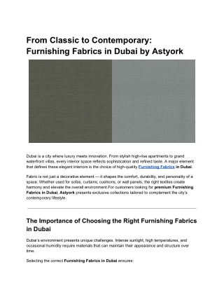 From Classic to Contemporary: Furnishing Fabrics in Dubai by Astyork