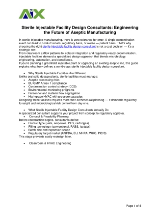 Sterile injectable facility design consultant- Adroitix