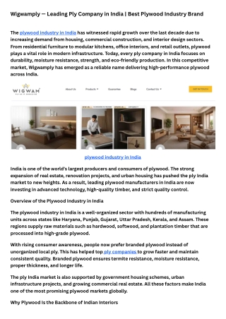 Wigwamply - Leading Ply Company in India | Best Plywood Industry Brand