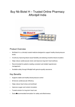 Buy Nb Biotel H – Trusted Online Pharmacy Affordpill India