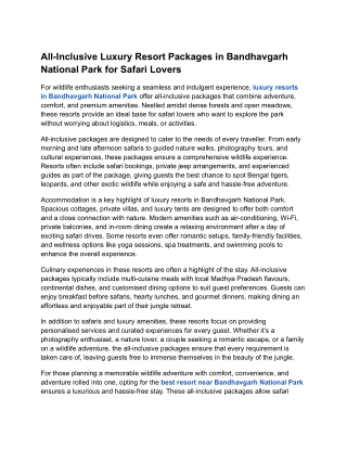 All-Inclusive Luxury Resort Packages in Bandhavgarh National Park for Safari Lovers