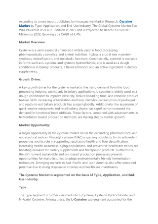 Cysteine Market - Overview and Outlook by Potential Growth