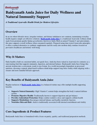 Baidyanath Amla Juice: Ayurvedic Immunity Booster for Daily Wellness