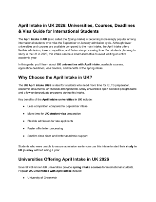 April Intake in UK 2026