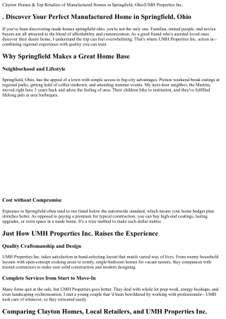 . Clayton Homes & Top Retailers of Manufactured Homes in Springfield, Ohio|UMH P