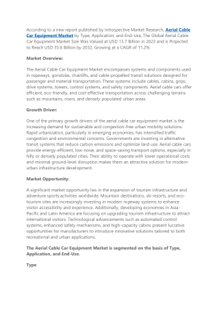 Aerial Cable Car Equipment Market Growth And Trend Analysis