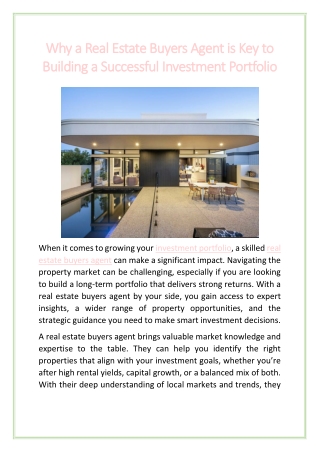 Why a Real Estate Buyers Agent is Key to Building a Successful Investment Portfolio