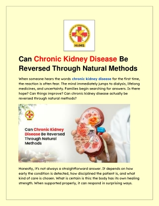 Can chronic kidney disease (CKD) be reversed through natural methods