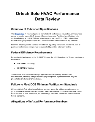 Ortech Solo HVAC Performance Data Review