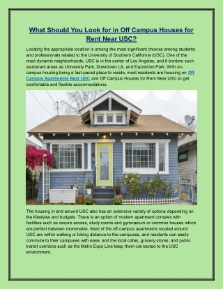 What Should You Look for in Off Campus Houses for Rent Near USC?
