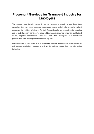 Best Placement Services for Transport Industry Employers | Hire Skilled Drivers