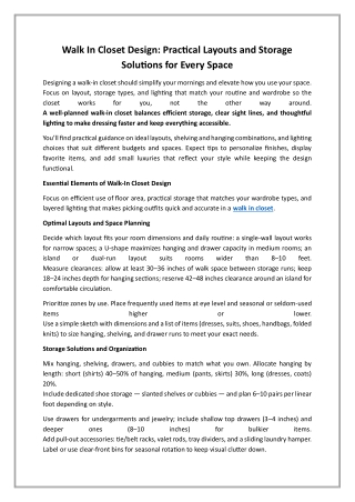 Walk In Closet Design Practical Layouts and Storage Solutions for Every Space