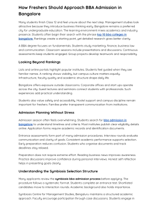 How Freshers Should Approach BBA Admission in Bangalore