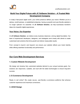 Build Your Digital Future with JC Software Solution – A Trusted Web Development Company 