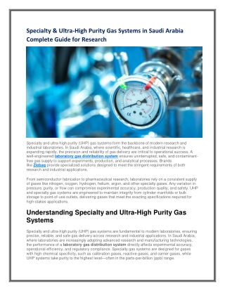 Specialty & Ultra-High Purity Gas Systems in Saudi Arabia Complete Guide for Research
