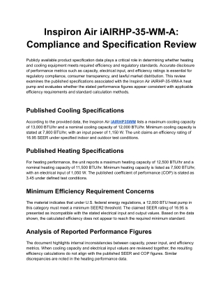 Inspiron Air iAIRHP-35-WM-A_ Compliance and Specification Review