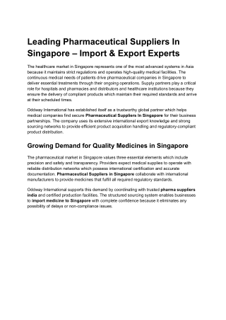 Leading Pharmaceutical Suppliers In Singapore – Import & Export Experts