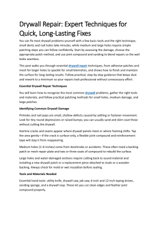 Drywall Repair: Expert Techniques for Quick, Long-Lasting Fixes