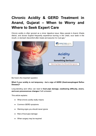 Chronic Acidity & GERD Treatment in Anand, Gujarat – When to Worry and Where to Seek Expert Care
