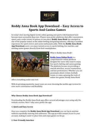 Reddy Anna Book App Download – Easy Access to Sports And Casino Games