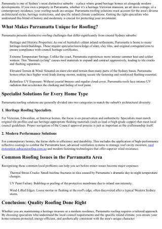 Parramatta Roofing Solutions: Heritage and Modern Home Specialists