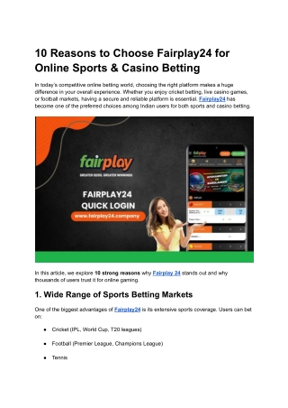 10 Reasons to Choose Fairplay24 for Online Sports & Casino Betting