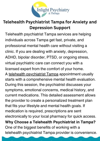 Telehealth Psychiatrist Tampa for Flexible Mental Health Care
