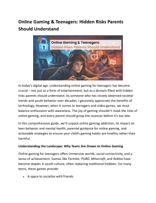 Online Gaming & Teenagers: Hidden Risks Parents Should Understand