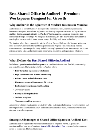 Best shared office in andheri