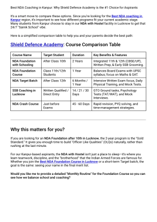 Best NDA Coaching in Kanpur Why Shield Defence Academy is the #1 Choice for Aspirants