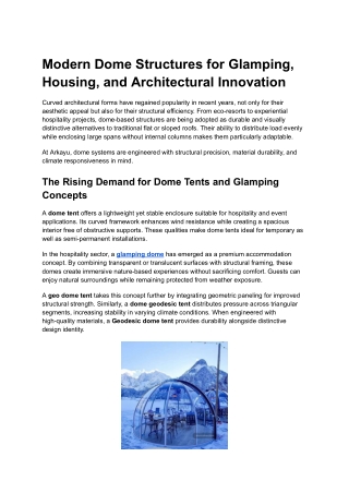 Modern Dome Structures for Glamping, Housing, and Architectural Innovation