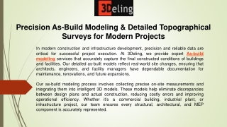 Precision As-Build Modeling & Detailed Topographical Surveys for Modern Projects