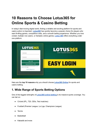10 Reasons to Choose Lotus365 for Online Sports & Casino Betting