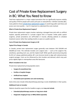 Cost of Private Knee Replacement Surgery in BC: What You Need to Know