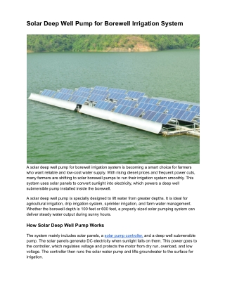 Solar Deep Well Pump for Borewell Irrigation System