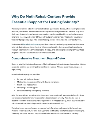 Why Do Meth Rehab Centers Provide Essential Support for Lasting Sobriety